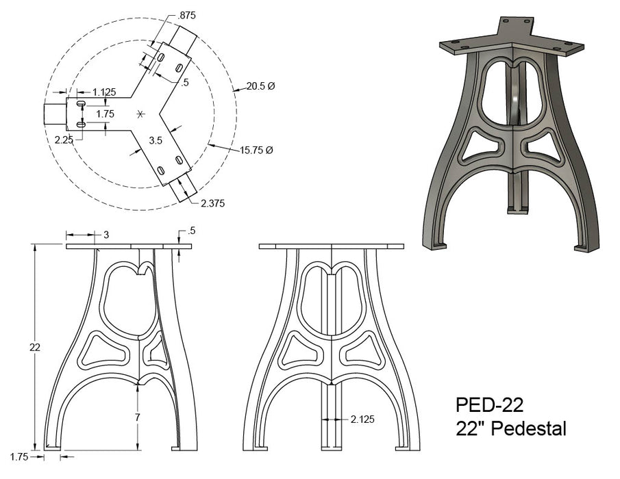 22" Cast Aluminum Pedestal Base (Eiffel)
