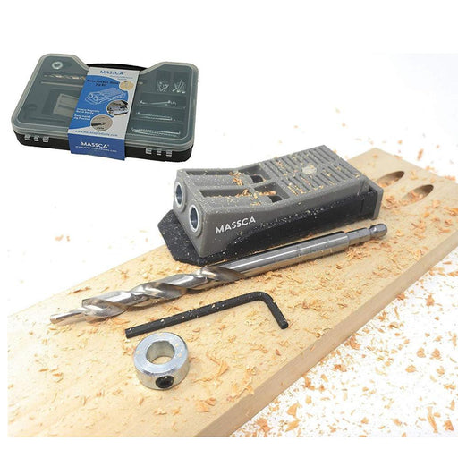 Massca Twin Pocket Hole Jig Set Box | Adjustable & Easy to Use Joinery Woodworking Tool w/Drill Bit, Hex Key, Screws, Square Driver & Stop Collar