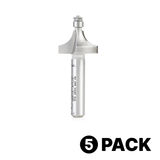 MRR112 Amana Tool 1/4" Round Over Bit with 3/16" Bearing, 5 Pack