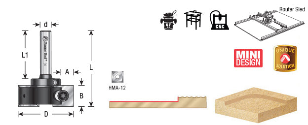 Amana Tool RC-2245 Insert Carbide Mini Spoilboard Surfacing, Rabbeting, Flycutter, Slab Leveler & Surface Planer 1-1/4 Dia x 15/32 (12mm) x 1/4 Inch Shank Router Bit