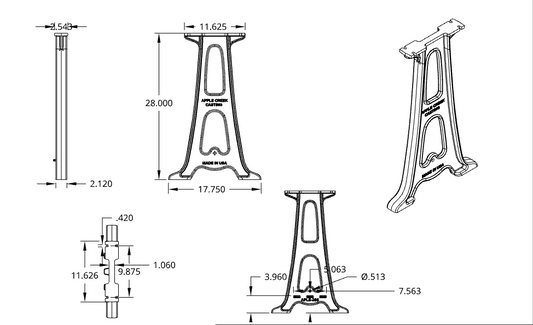 28" Cast Aluminum Narrow Table Legs (Lewis), Set of 2