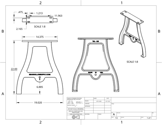 22" Cast Aluminum Table Legs (Camden), Set of 2