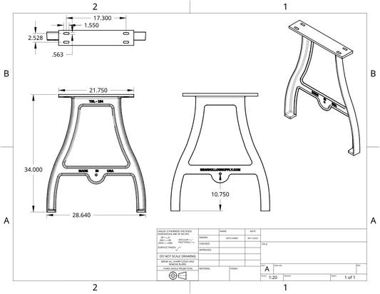 34" Cast Aluminum Table Legs (Camden), Set of 2