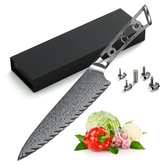 AUS-10 DAMASCUS 8-IN GYUTO CHEF KNIFE BLANK BLADE, THUNDER-X SERIES