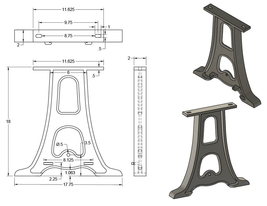 18" Cast Aluminum Table Legs (Lewis), Set of 2
