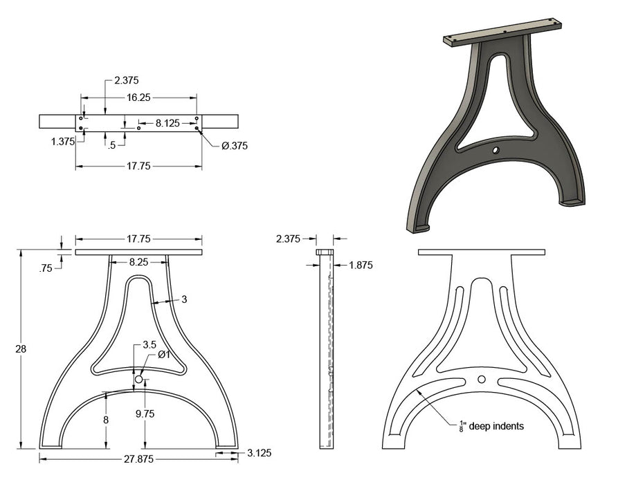 28" Cast Aluminum Table Legs (Baltic), Set of 2