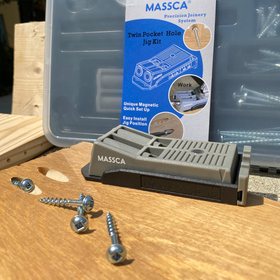 Massca Twin Pocket Hole Jig Set Box | Adjustable & Easy to Use Joinery Woodworking Tool w/Drill Bit, Hex Key, Screws, Square Driver & Stop Collar