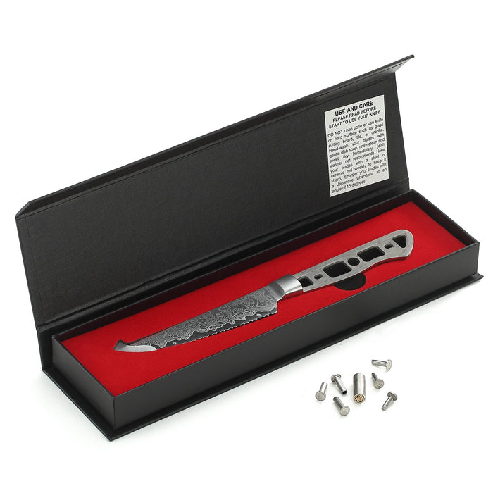Damascus Steak Knife Set of 6 Japanese AUS-10 Steel Non-serrated Steak  Knives