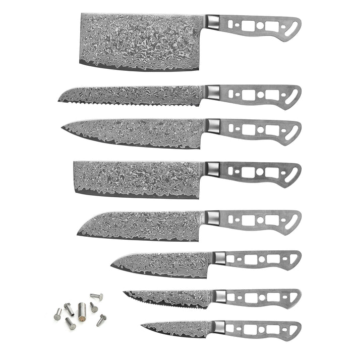 AUS-10 DAMASCUS 8-PIECE KNIFE BLANK SET