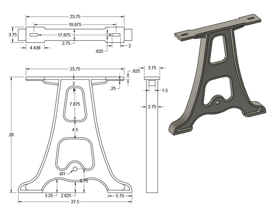 28" Cast Aluminum Table Legs (Lewis), Set of (2)