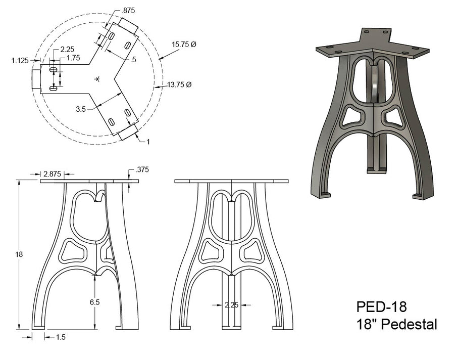 18" Cast Aluminum Pedestal Base (Eiffel)