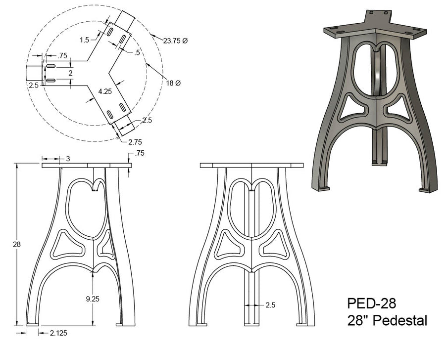 28" Cast Aluminum Pedestal Base (Eiffel)