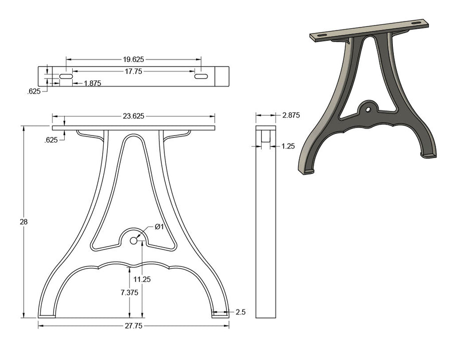 28" Cast Aluminum Table Legs (Sutton), Set of 2