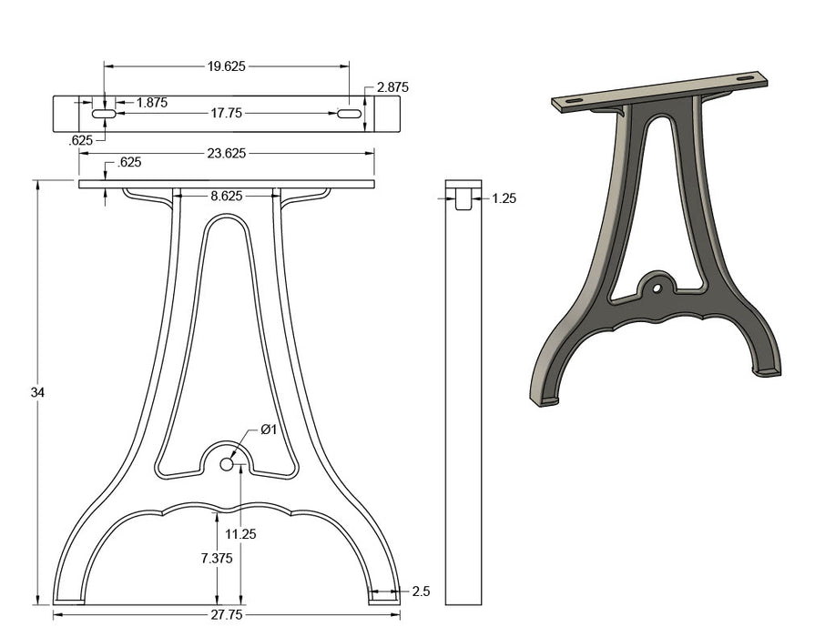 34" Cast Aluminum Table Legs (Sutton), Set of 2