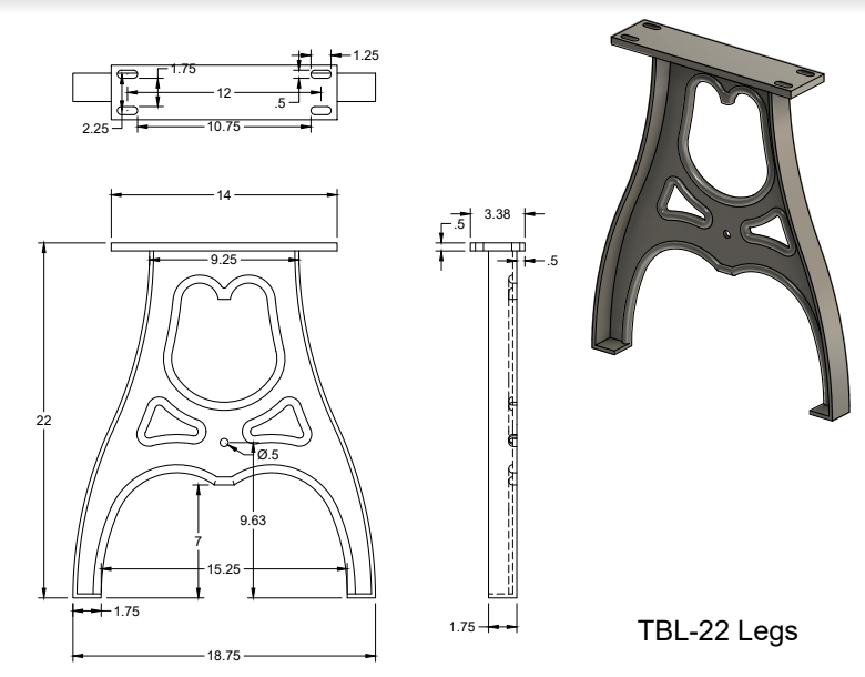 22" Cast Aluminum Table Legs (Michael), Set of 2