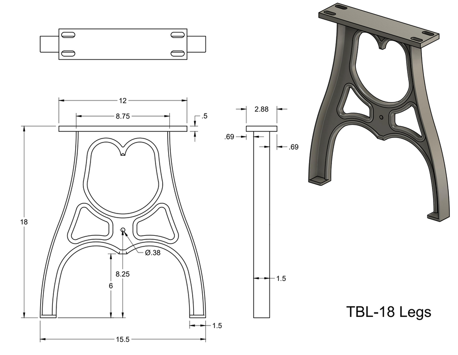 18" Cast Aluminum Table Legs (Michael), Set of 2