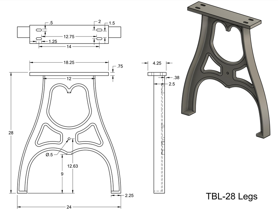 28" Cast Aluminum Table Legs (Michael), Set of 2