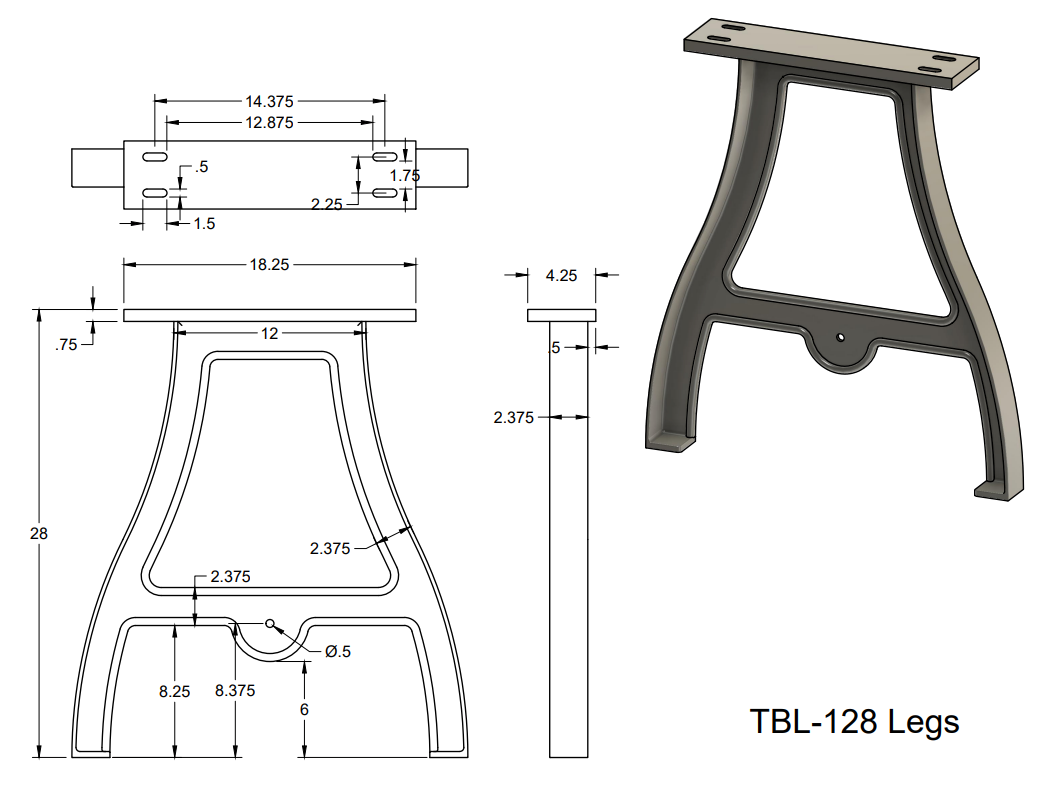 Cast Aluminum Table Legs 28" (Camden) Bear Hollow Supply
