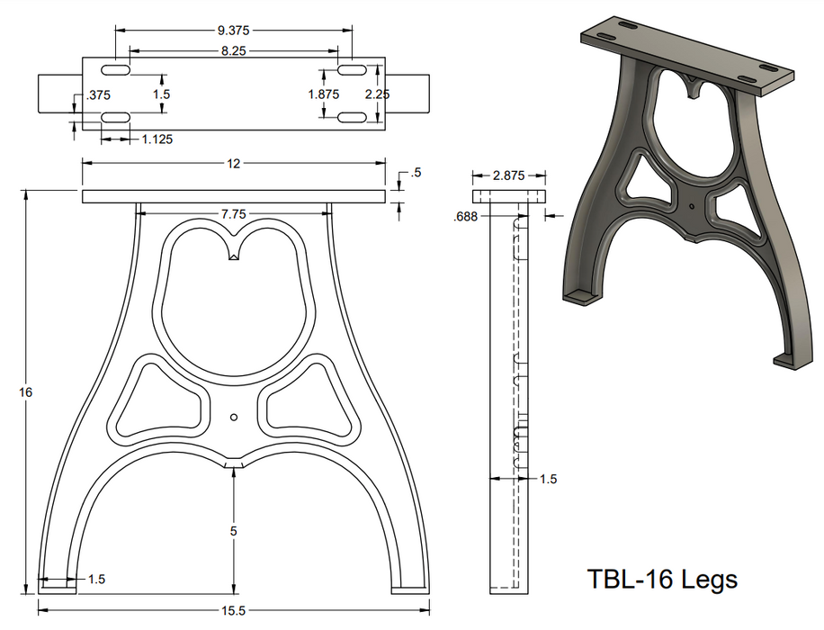 16" Cast Aluminum Table Legs (Michael), Set of 2