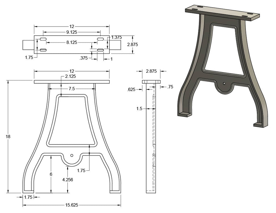 18" Cast Aluminum Table Legs (Camden), Set of 2