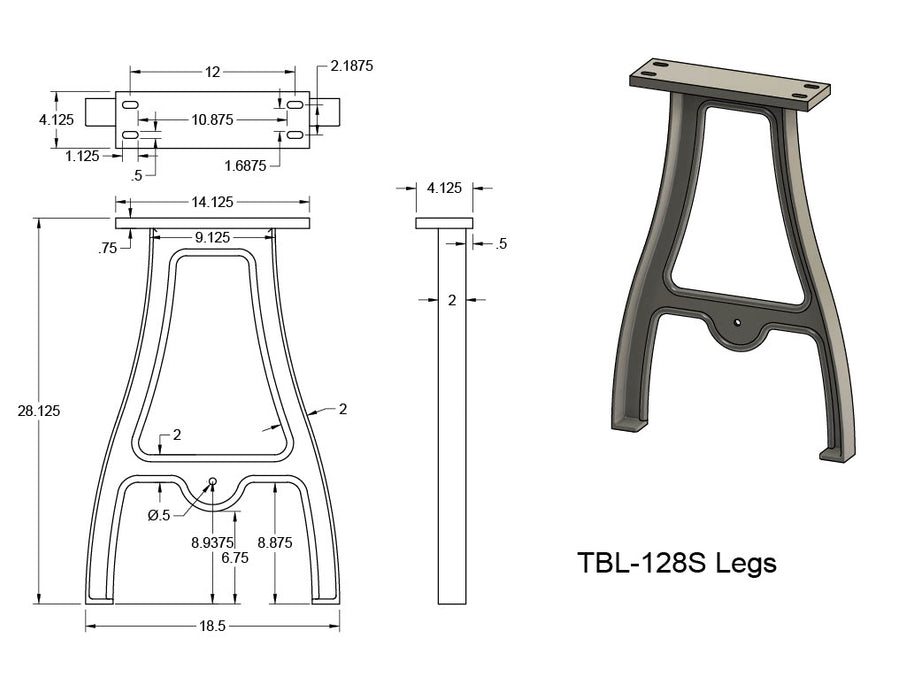 28" Narrow Cast Aluminum Table Legs (Camden), Set of 2