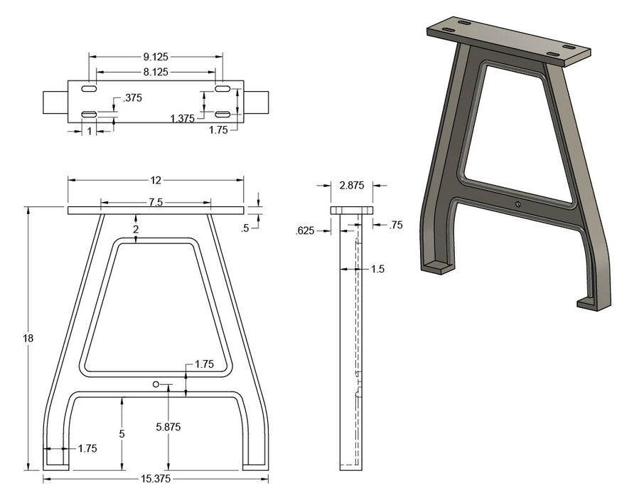 18" Cast Aluminum Table Legs (Roman), Set of 2