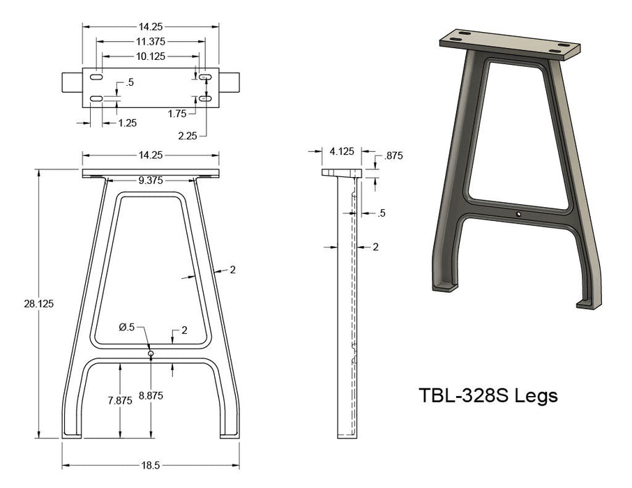 28" Narrow Cast Aluminum Table Legs (Roman), Set of 2