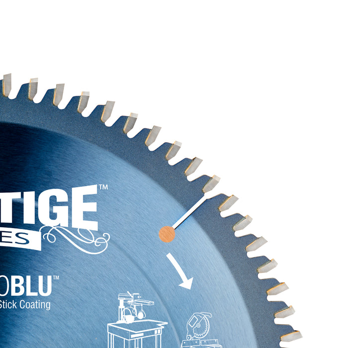 MB10800C Electro-Blu™ Carbide Tipped Prestige™ Double-Face Melamine 10 Inch Dia x 80T H-ATB, -6 Deg, 5/8 Bore, Non-Stick Coated