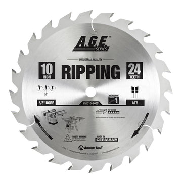 MD10-240 Carbide Tipped Ripping 10 Inch Dia x 24T ATB, 20 Deg, 5/8 Bore Circular Saw Blade