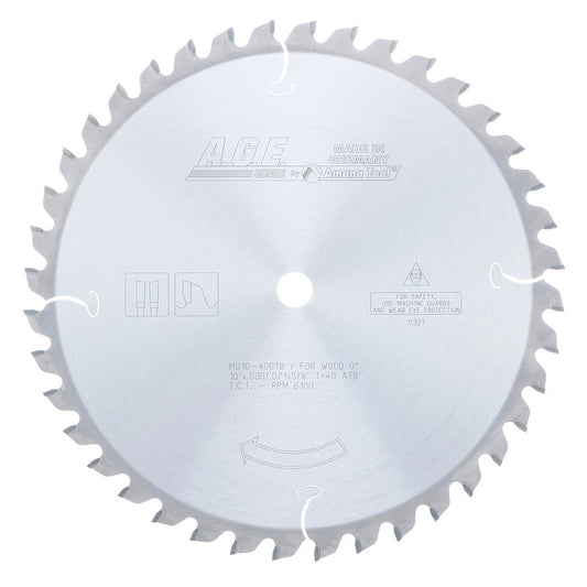 MD10-406TB Carbide Tipped Thin Kerf Miter/Finishing 10 Inch Dia x 40T ATB, 0 Deg, 5/8 Bore Circular Saw Blade
