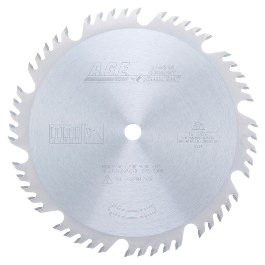 MD10-500 Carbide Tipped Combination 10" Dia x 50T 4+1, 20 Deg, 5/8 Bore Circular Saw Blade