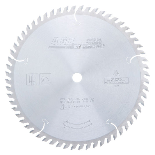 MD10-600 Carbide Tipped Cut-Off & Crosscut 10 Inch Dia x 60T ATB, 12 Deg, 5/8 Bore Circular Saw Blade