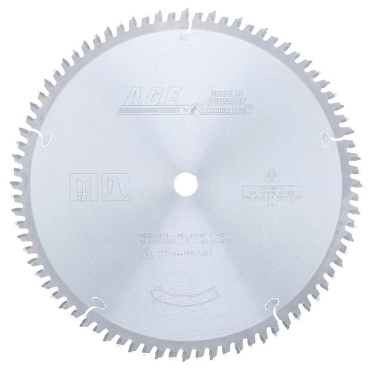 MD10-803 Carbide Tipped Double-Sided Melamine 10 Inch Dia x 80T H-ATB, -5 Deg, 5/8 Bore Circular Saw Blade