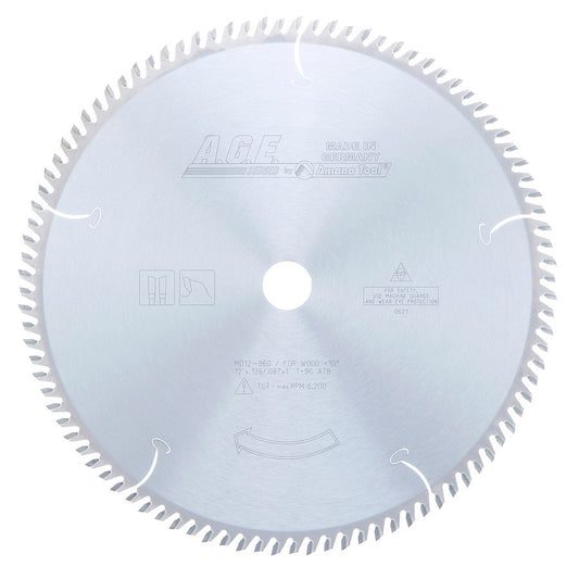 MD12-960 Carbide Tipped Cut-Off & Crosscut 12 Inch Dia x 96T ATB, 10 Deg, 1 Inch Bore Circular Saw Blade